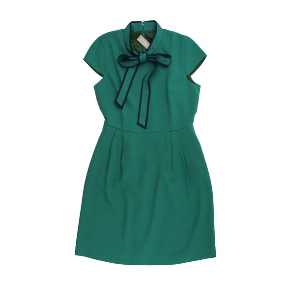 New JCREW Green Tie-neck Dress In 365 Crepe - Picture 2 of 4